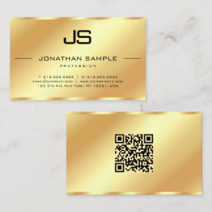 Mall för Glamor Modern Monogram QR-kod Guld Visitkort