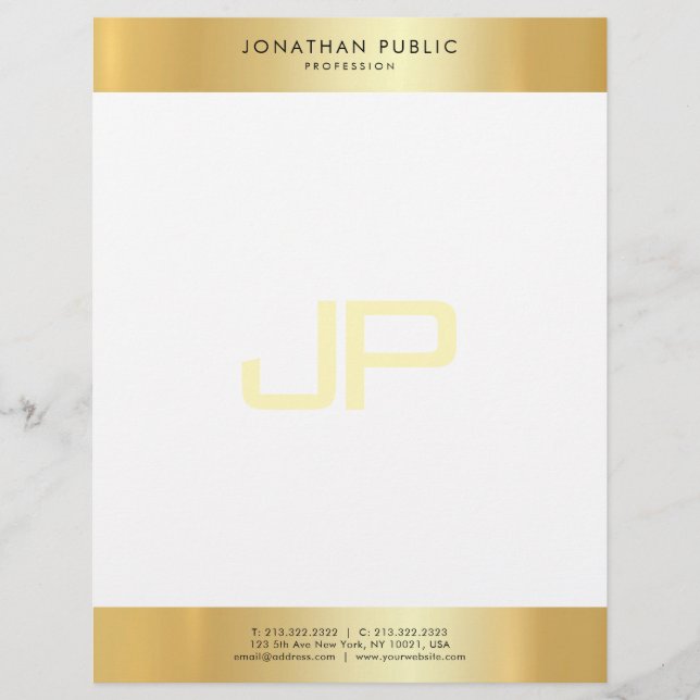 Mall för Glamous Guld White Elegant Monogram Brevhuvud (Framsida)