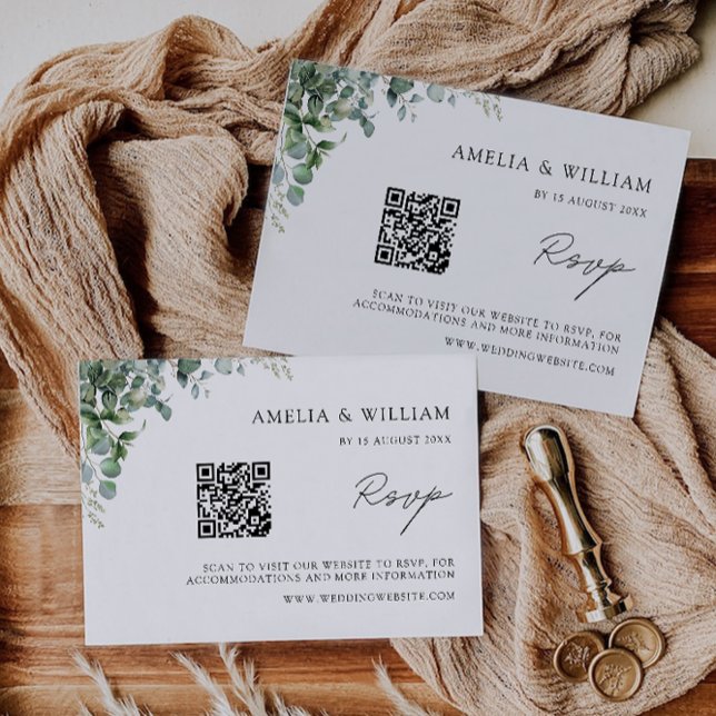 Mall för Greenery OSA kort Bröllop (Greenery RSVP Card Wedding Template)