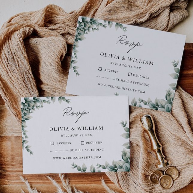 Mall för Greenery OSA kort Bröllop (Greenery RSVP Card Wedding Template)