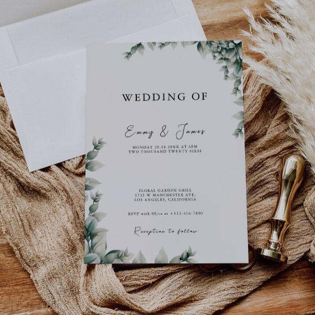 Mall för grekiska Bröllopsinbjudningar (Greenery Wedding Invites Template)