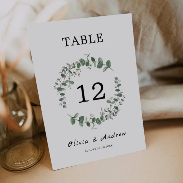 Mall för Grey bröllop bord-kort (Greenery wedding table cards template)