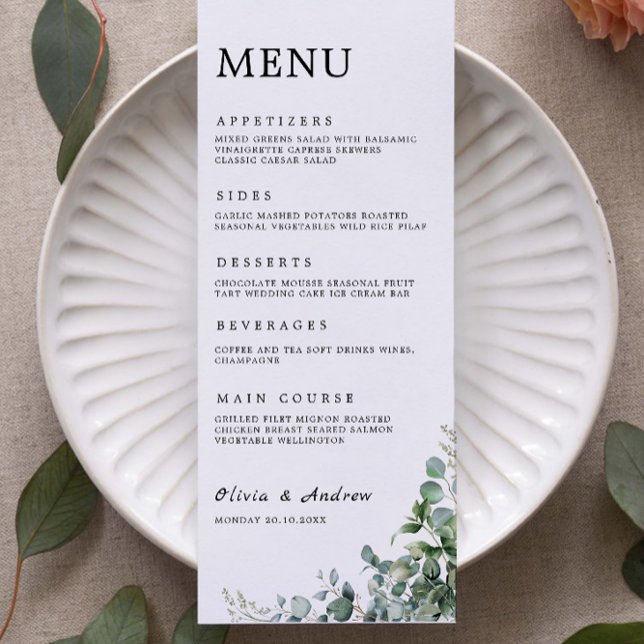 Mall för Grey Bröllop-menykort (Greenery Wedding Menu Cards Template)