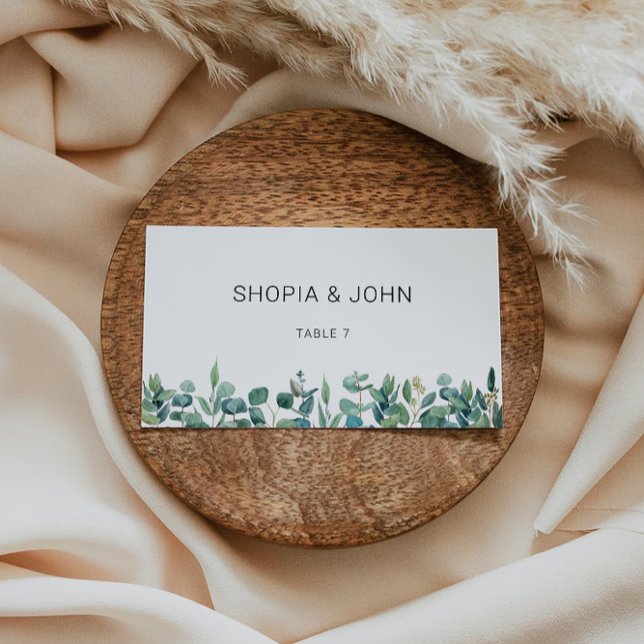 Mall för Grey Bröllop Place Cards (Greenery Wedding Place Cards Template)