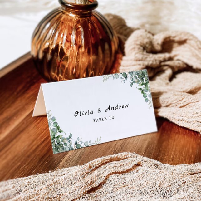 Mall för Grey Bröllop Place Cards (Greenery Wedding Place Cards Template)