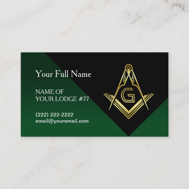 Mall för Guld & Grönt Masonic Business Card-kort Visitkort (Framsida)