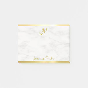 Mall för handskriven marble Guld-monogram Post-it Block