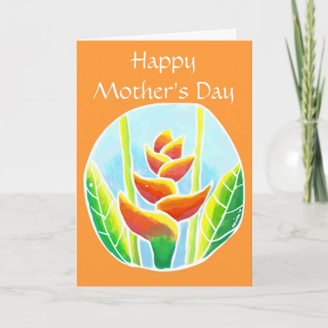 Mall för Heliconia tropisk blommaMothersDay kort (Framsida)
