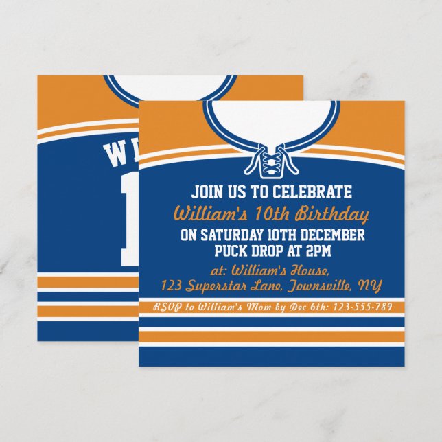Mall för Ice Hockey Jersey Thmet Party Inbjudan (Fram/baksida)