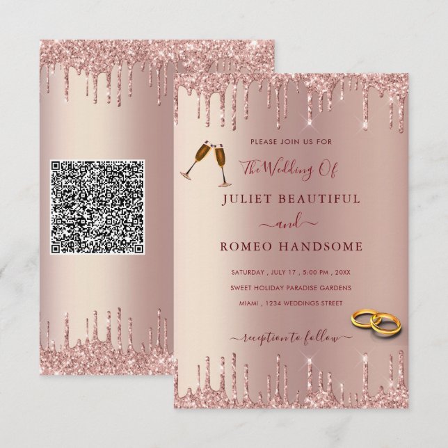 Mall för inbjudan att bjuda in Ro Guld QR-kod (Fram/baksida)