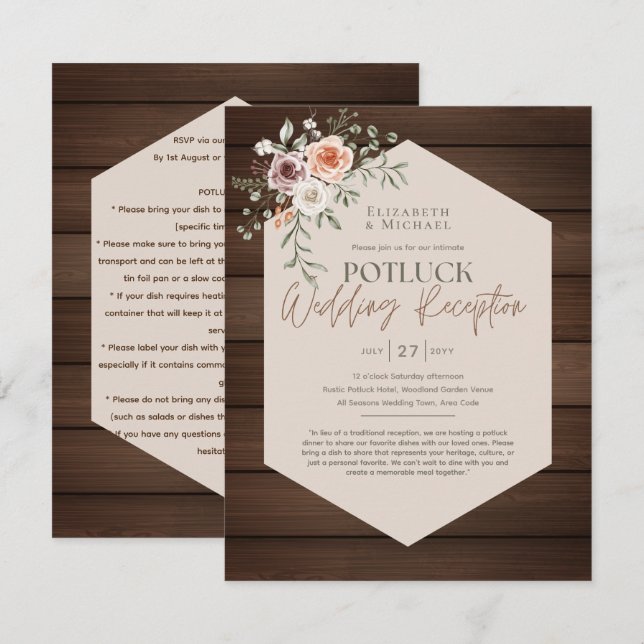 Mall för inbjudan att bjuda in till Rustic POTLUCK (Fram/baksida)
