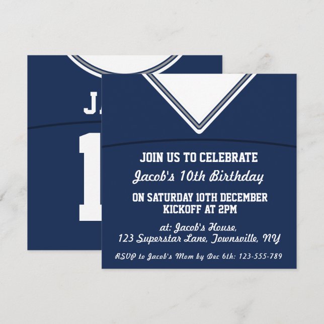 Mall för inbjudan för fotbollJersey Themed party (Fram/baksida)