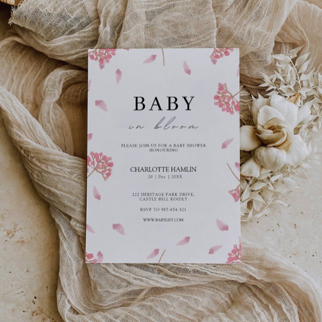 Mall för inbjudan till babyvisningsprogram för Ros (Baby Shower Pink Invitation Template)