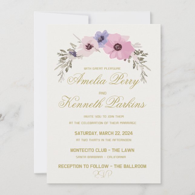 Mall för inbjudan till blommigt Elegance Wedding (Framsida)
