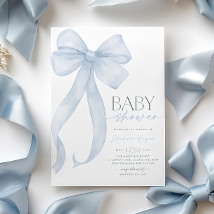 Mall för inbjudan till Blue Bow Baby Shower utskri