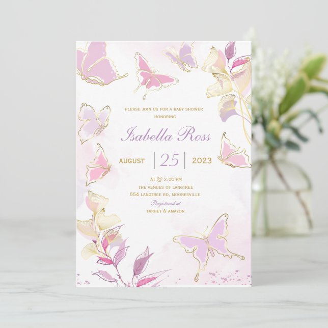 Mall för inbjudan till Butterfly Baby Shower (Stående Fram)