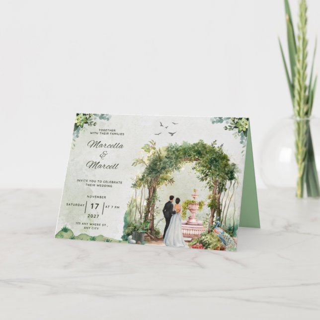 Mall för inbjudan till elegant Blommigt-bröllop (Framsida)