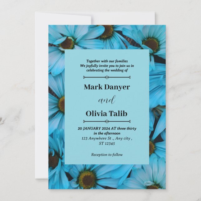 Mall för inbjudan till elegant Blue Board Wedding (Framsida)