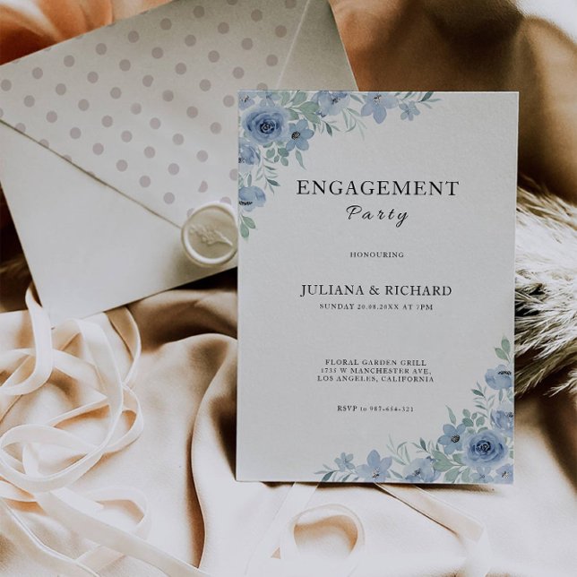 Mall för inbjudan till Förlovningen Blue Bröllop (Blue Wedding Engagement Invitation Template)