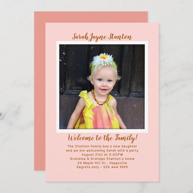 Mall för inbjudan till foto för Party-adoption för (Fram/baksida)