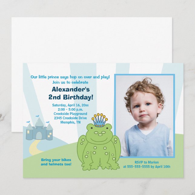 Mall för inbjudan till Frog Prince Boys Birthday (Fram/baksida)