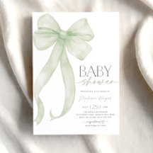 Mall för inbjudan till Grönten Bow Baby Shower