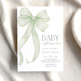 Mall för inbjudan till Grönten Bow Baby Shower