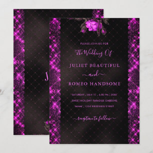 Mall för inbjudan till lila Glitter Black Wedding