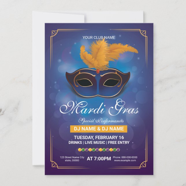 Mall för inbjudan till Mardi Gras-part Flyer (Framsida)
