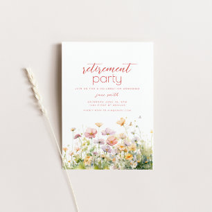 Mall för inbjudan till pension-part med blommor