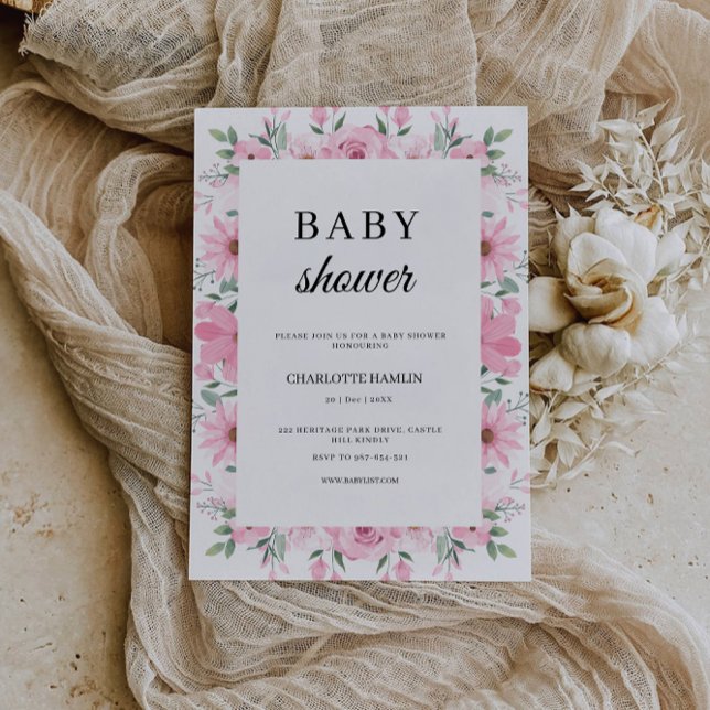 Mall för inbjudan till rosa babyvisningsprogram (Pink Baby Shower Invitation Template)