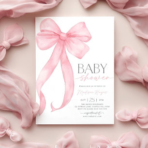 Mall för inbjudan till rosa Bow Baby Shower utskri