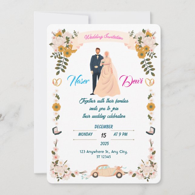 Mall för inbjudan till Rustic Boho Wedding (Framsida)