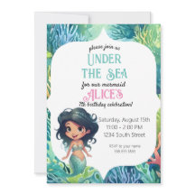 Mall för inbjudan till sjöjungfru, vattenfärg, föd