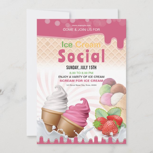 Mall för inbjudan till Social för Ice Cream (Framsida)