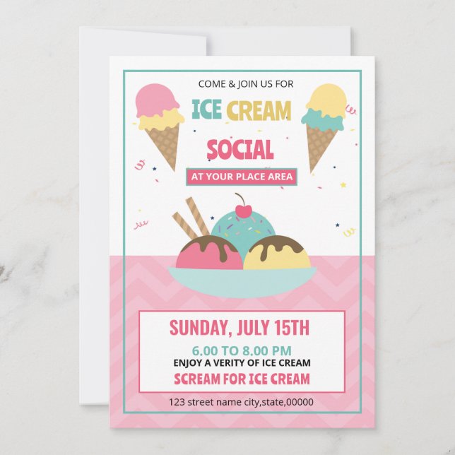 Mall för inbjudan till Social-part för Ice Cream (Framsida)