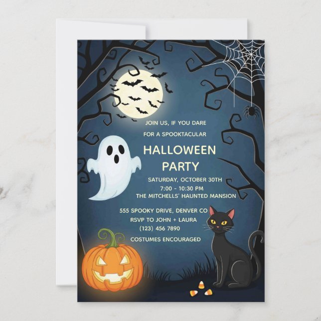 Mall för inbjudan till Spooky Cute Halloween | Nat (Framsida)