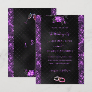 Mall för inbjudan till svartvit Lila-bröllop