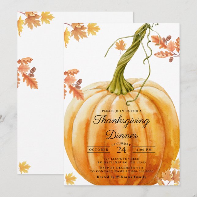 Mall för inbjudan till thanksgiving (Fram/baksida)