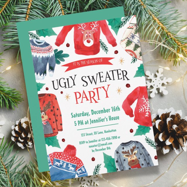 Mall för inbjudningar till Ugly Sweater Party-grup (Ugly Sweater Party Invitation Template)