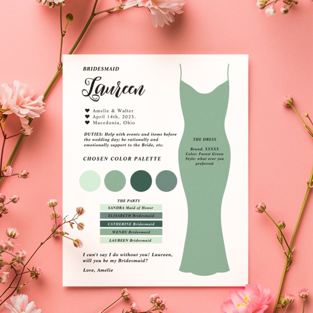 Mall för informationskort för budgetBridesmaid (Skapare uppladdad)