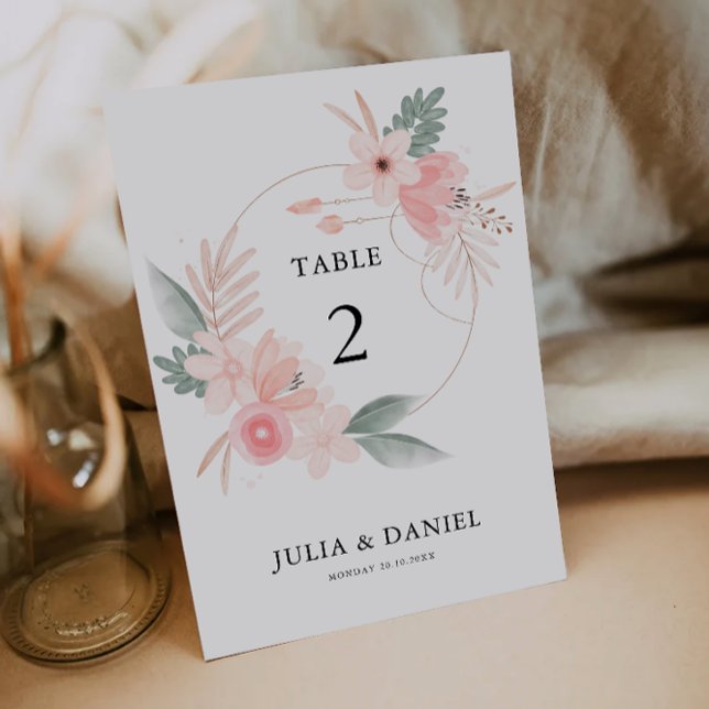 Mall för jodrokort Bröllop Bord (Wildflower Wedding Table Cards Template)