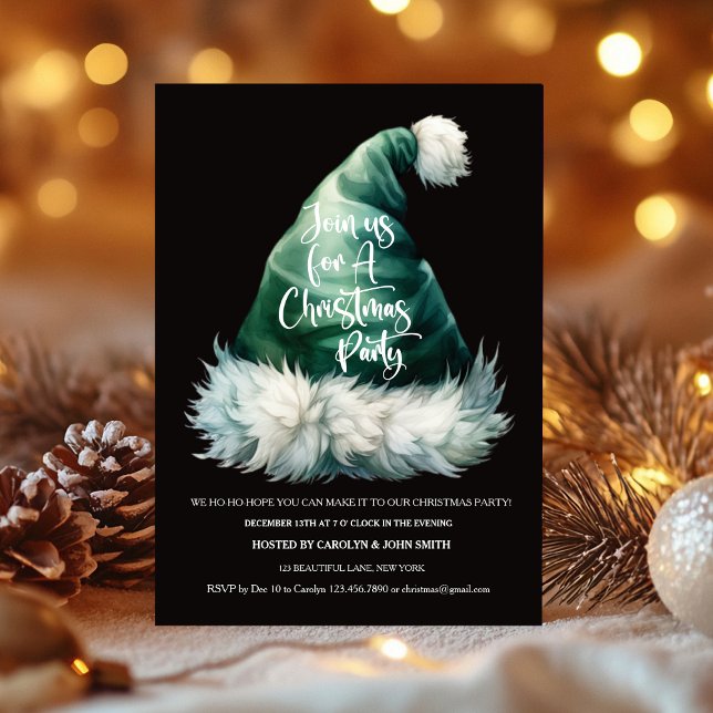 Mall för julfestinbjudan till jultomten (Santa Hat Christmas Party Invitation Template)