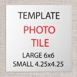 Mall för keramisk fotoplatta/storlekar för Anpassn Kakelplatta<br><div class="desc">Keramisk platta: Skapa din egen lilla keramiska fotoplatta 4.25x2.25 eller Stora 6.x6-platta med text och bilder. Enkla ytterligare justeringar genom att lägga till mer text,  färg i bakgrunden eller mer bilder.</div>