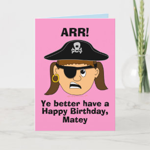 Mall för kort för födelsedag för Arr piratflicka