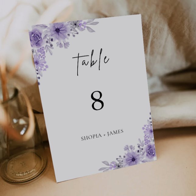 Mall för lila Bröllop Bord-kort (Purple Wedding Table Cards Template)