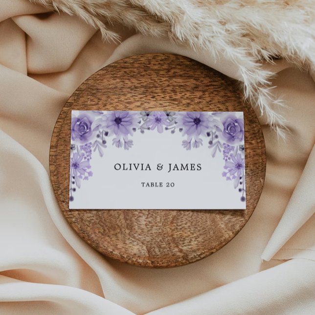 Mall för lila Bröllop-kontokort (Purple Wedding Place Cards Template)