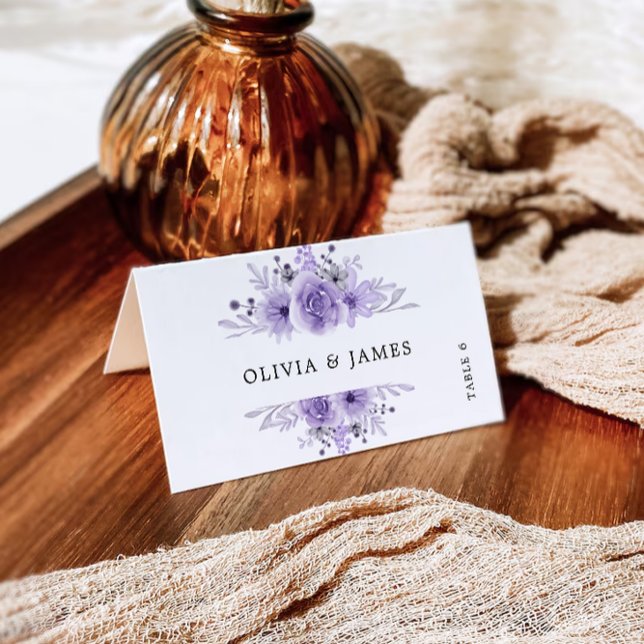 Mall för lila Bröllop-kontokort (Purple Wedding Place Cards Template)