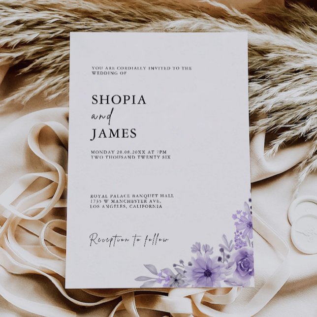 Mall för lila Bröllopsinbjudans (Purple Wedding Invites Template)