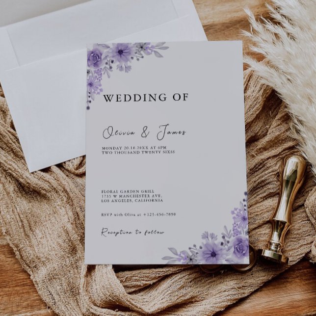 Mall för lila Bröllopsinbjudans (Purple Wedding Invites Template)